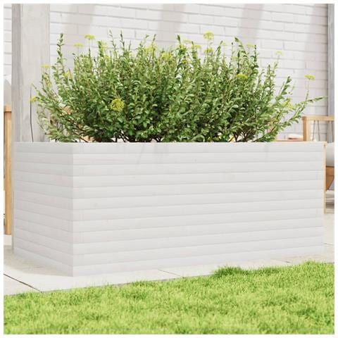 Fioriera Da Giardino Bianca 110x60x46 Cm Legno Massello Di Pino - Foto 1