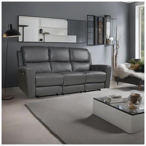 Divano Recliner Elettrici Claus 3 Posti In Vera Pelle Colore Grigio Scuro - Foto 1