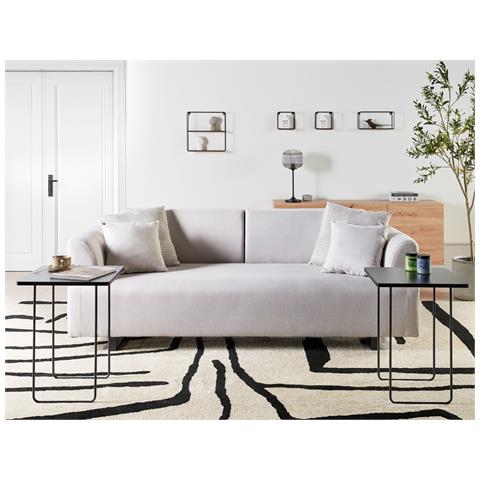 Divano 3 Posti Sokna Tessuto Beige Chiaro Con Tavoli - Foto 1