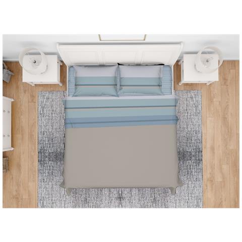 Completo Lenzuola Letto In 100% Cotone Made Italy Disegno Scia Francese Azzurro - Foto 1
