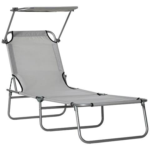Sdraio Da Giardino Outsunny Con Tettuccio Regolabile - Pieghevole, Reclinabile A 4 Posizioni, Grigio