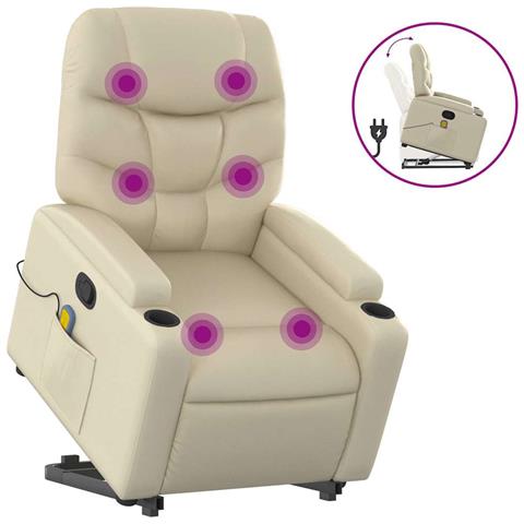 Poltrona Alzapersona Reclinabile Massaggio Crema Similpelle - Foto 2