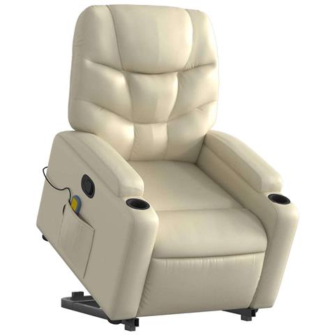 Poltrona Alzapersona Reclinabile Massaggio Crema Similpelle - Foto 3
