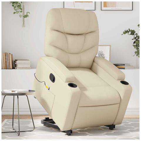 Poltrona Alzapersona Reclinabile Massaggio Crema Similpelle - Foto 1