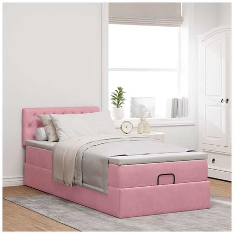 Struttura Letto Pouf Con Materasso Rosa 90x190 Cm In Velluto - Foto 3
