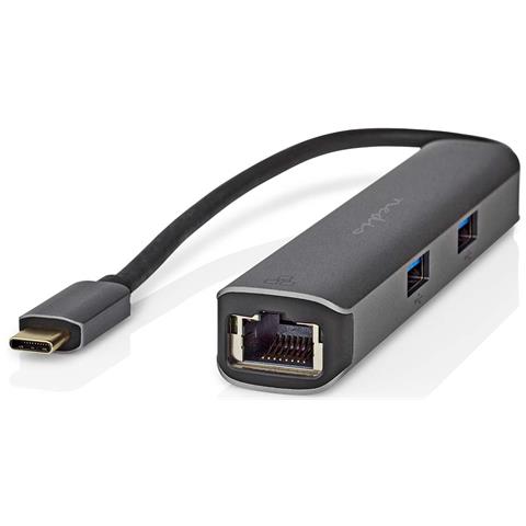 Hub Usb-c 5-in-1 A Rj45 Femmina / 3usb-a / Uscita Hdmi 4k 5gbps 0,2 M, Nero - Foto 1