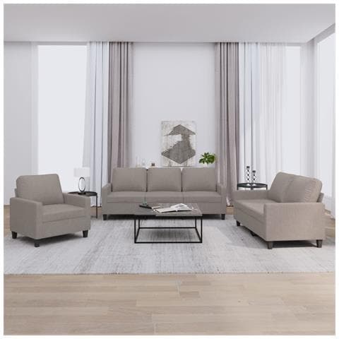 Set Di Divani 3 Pz Con Cuscini Tortora In Tessuto - Foto 8