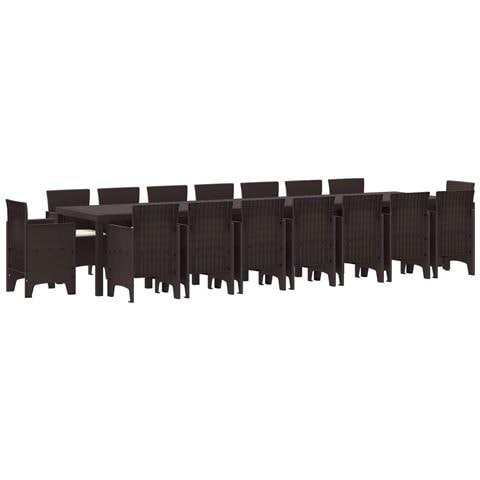 Set da pranzo da giardino  da 17 pezzi con cuscini in polyrattan marrone, Tavolo da giardino  marrone 250x100x73 cm in polyrattan, Tavolo da giardino  marrone 150x100x73 cm in polyrattan, Sedie da giardino  con cuscini 4 pz in polyrattan marrone - Foto 1