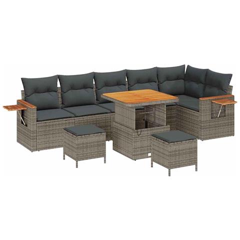 Set Divani Giardino  9 Pezzi Cuscini Grigio Rattan Acacia, Set Pranzo Giardino  3 Pezzi Cuscini Grigio Rattan Acacia - Foto 1