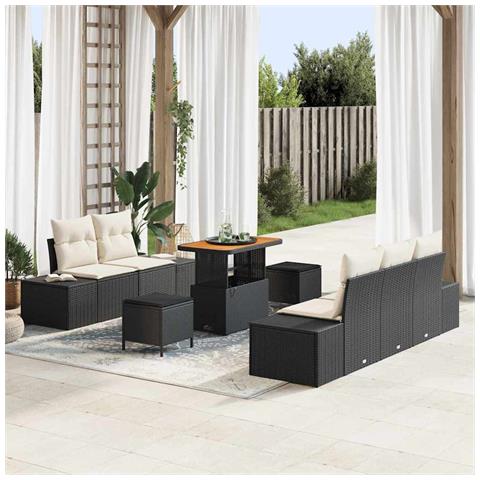 Set divano giardino 8 pezzi con cuscini Rattan nero Acacia, Divano giardino 2 posti con storage e cuscini Rattan nero, Set ristorante giardino 3 pezzi con cuscini Rattan nero Acacia - Foto 2