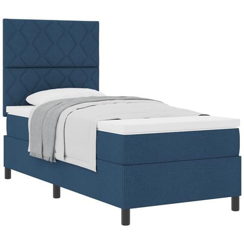 Letto con Box Spring con Materasso Blu Singolo Tessuto - Foto 1
