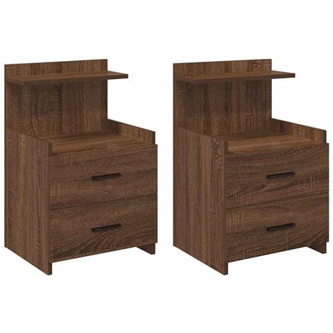 Comodini 2 pz con 2 cassetti in rovere marrone 40x36,5x62 cm - Foto 1