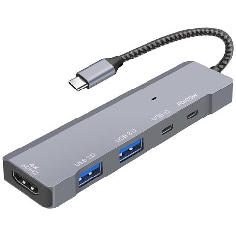 Hub Usb-c Multiporta 5-in-1 Hdmi 4k 60hz Usb E Carica Pd 100w, Grigio - Foto 1