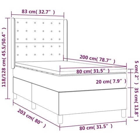 Giroletto Molle con Materasso e LED Bianco 80x200 cm Similpelle - Foto 8