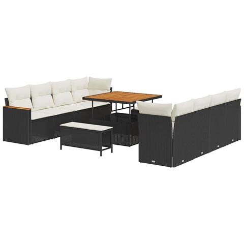 Set Divano da Giardino con cuscino 11 pcs Nero Poly Rattan - Foto 1