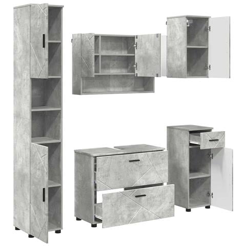 Set di mobili per il bagno con cassetto 5 pcs Grigio cemento - Foto 1
