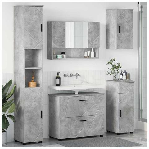 Set di mobili per il bagno con cassetto 5 pcs Grigio cemento - Foto 2