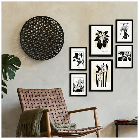 Set Di 6 Stampe Stampe Artistiche In Stile Schizzo Esotico Con Inchiostro Nero Per L'interior Design A3 & A4 Senza Cornice - Foto 3
