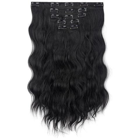 Extension Per Capelli Con Clip Lunghe Ondulate - Parrucca Nera In Fibra Ad Alta Temperatura - Foto 2