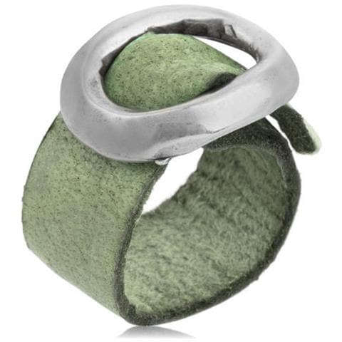 Anello ""basic"" Placcato Argento 925 Con Fibbia In Pelle Verde - Foto 1