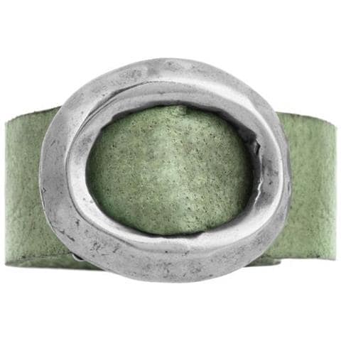 Anello ""basic"" Placcato Argento 925 Con Fibbia In Pelle Verde - Foto 4