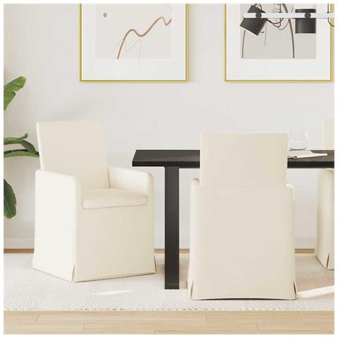 Sedie da pranzo con ruote 2 pcs Beige 57 x 67 x 95 cm Tela - Foto 2