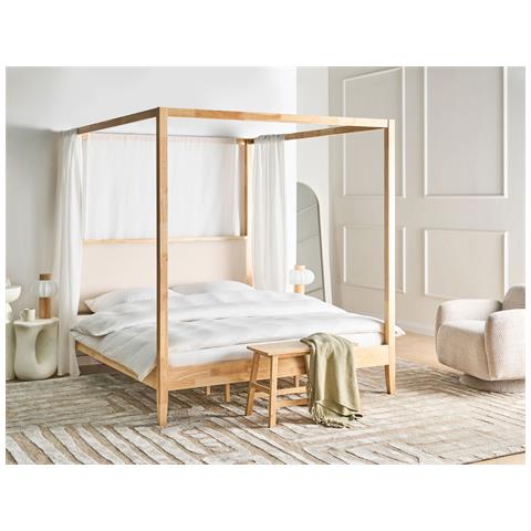 Letto A Baldacchino Legno Haillicourt 180 X 200 Cm Marrone Chiaro - Foto 1