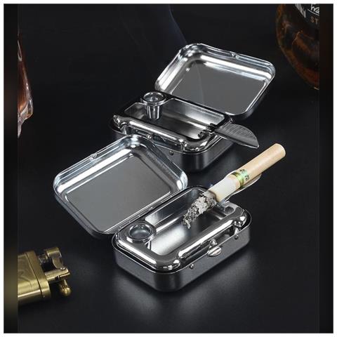 Mini Posacenere Portatile - Tascabile, Lega Di Alluminio, Coperchio A Molla, Spegnisigarette Integrato Black - Foto 5