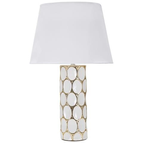 Lampada Da Tavolo Glam Carv In Ceramica Bianca E Oro Con Motivo A Cerchi - Foto 1