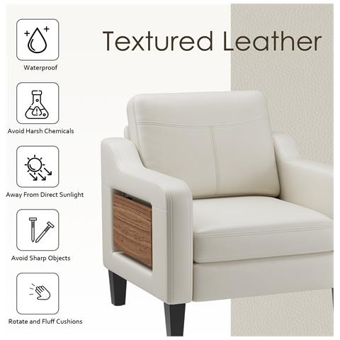 Poltrona moderna in tessuto lino con tavolino laterale ribaltabile e tasca portaoggetti laterale, seduta ergonomica in memory foam, stile Mid-Century versatile, facile da spostare - Foto 2