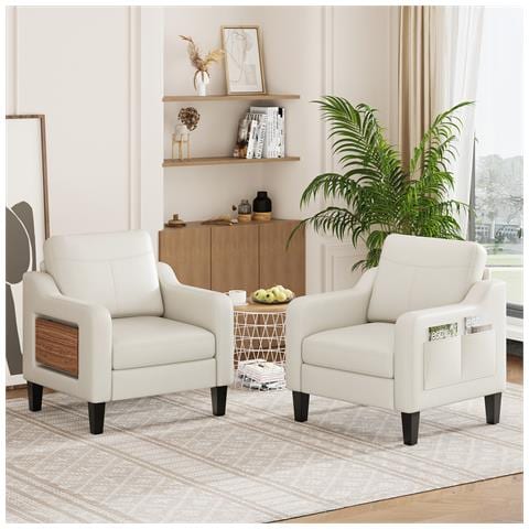 Poltrona moderna in tessuto lino con tavolino laterale ribaltabile e tasca portaoggetti laterale, seduta ergonomica in memory foam, stile Mid-Century versatile, facile da spostare - Foto 8