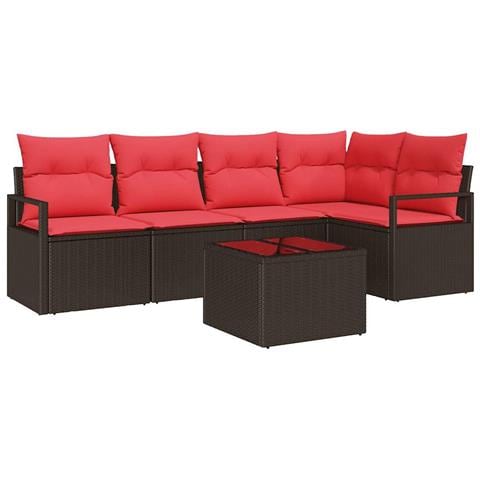 Set Divano da Giardino 6 pcs Marrone e Rosso polyrattan - Foto 1