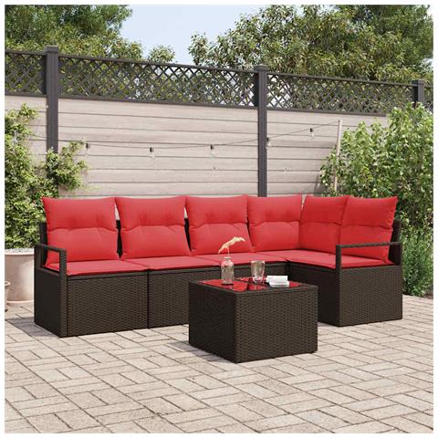 Set Divano da Giardino 6 pcs Marrone e Rosso polyrattan - Foto 2