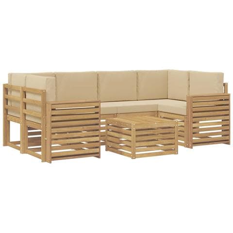 Set di divani da esterno 7 pcs Bianco e Beige Poliestere - Foto 1