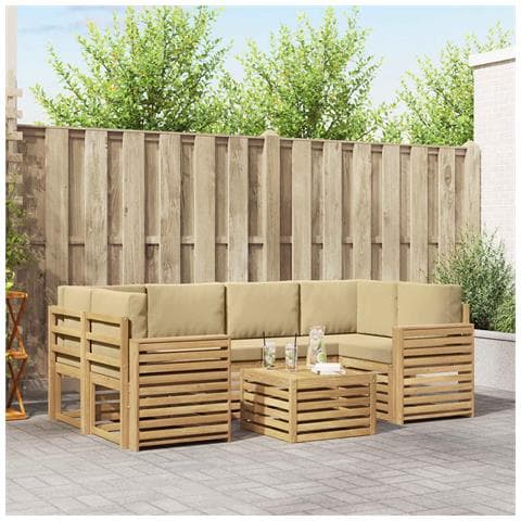 Set di divani da esterno 7 pcs Bianco e Beige Poliestere - Foto 2