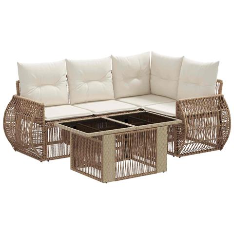 Set Divano da Giardino 5 pz Beige e Bianco Crema polyrattan - Foto 1
