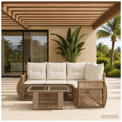 Set Divano da Giardino 5 pz Beige e Bianco Crema polyrattan - Foto 10