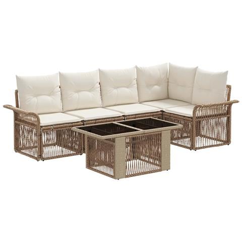 Set Divano da Giardino 6 pz Beige e Bianco Crema polyrattan - Foto 1