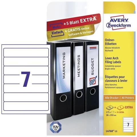 Etichetta Per Raccoglitore Da Ufficio 38 X 192 Mm Carta Bianco Permanente 210 Pz. - Foto 1