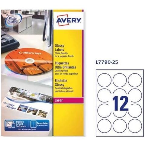 Etichette Permanenti Ø 60 Mm Bianco Lucido Laser 12 Et. / foglio Conf. 25 Fogli - L7790-25 - Foto 1