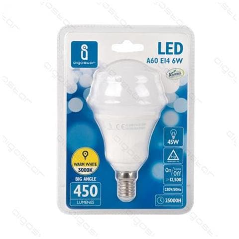 Lampadina Led A5 A60 6w Attacco E14 - 480 Lumen - 3000k Luce Calda - Grande Angolo 280 Gradi Misura D60h115mm Cri80ra - Foto 2