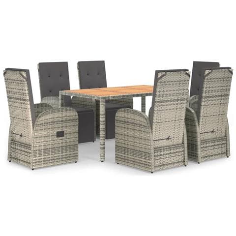 Set Da Pranzo Da Giardino 7 Pz Con Cuscini In Polyrattan Grigio - Foto 1