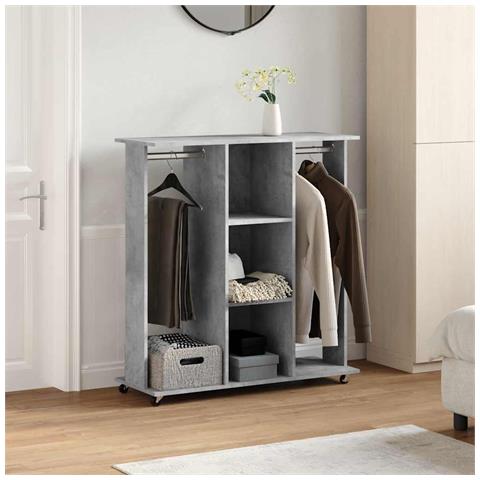 Armadio Con Ruote Grigio Cemento 102x38x110cm Legno Multistrato - Foto 10