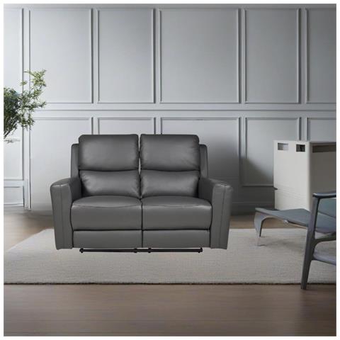 Divano Recliner Elettrici Claus 2 Posti In Vera Pelle Colore Grigio Scuro - Foto 1