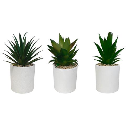 Set Di 3 Piante Artificiali, Vaso Bianco, Misura 16 Cm - Foto 1
