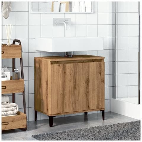 Mobile Lavabo Rovere Artigianale 58x33x60 Cm Legno Multistrato - Foto 2