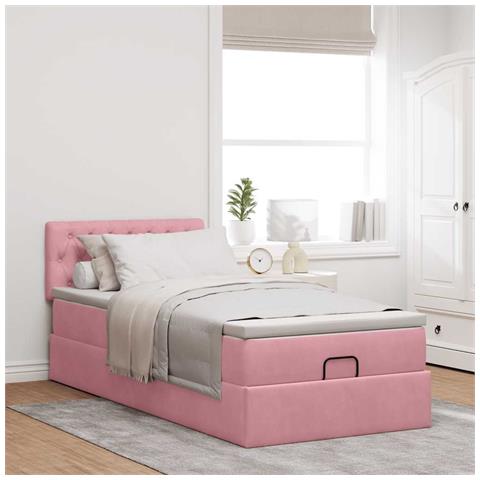 Struttura Letto Pouf Con Materasso Rosa 90x200 Cm In Velluto - Foto 3