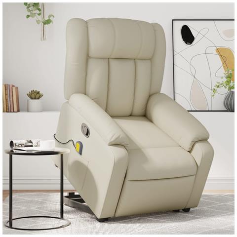 Lusso Casadino -  Poltrona Alzapersona Reclinabile Massaggio Crema Similpelle - Foto 8