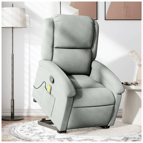 Poltrona Alzapersona Reclinabile Grigio Chiaro in Velluto - Foto 2