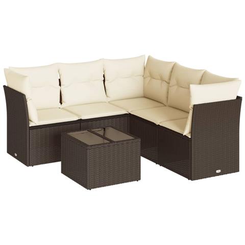 Set Divano da Giardino 6 pz con Cuscini Marrone in Polyrattan - Foto 1
